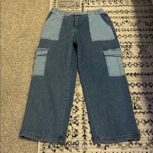 Two-Tone Denim Cargo Pants